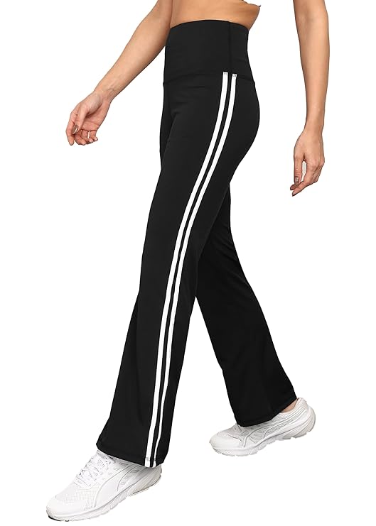 Rock Paper Scissors Premium Flare Gym Pants High Waist Stretchable Flared Leggings with Side Stripes Gym wear/Active Wear Tights Yoga Pants/Dance Womens Workout Tights Gym Tight